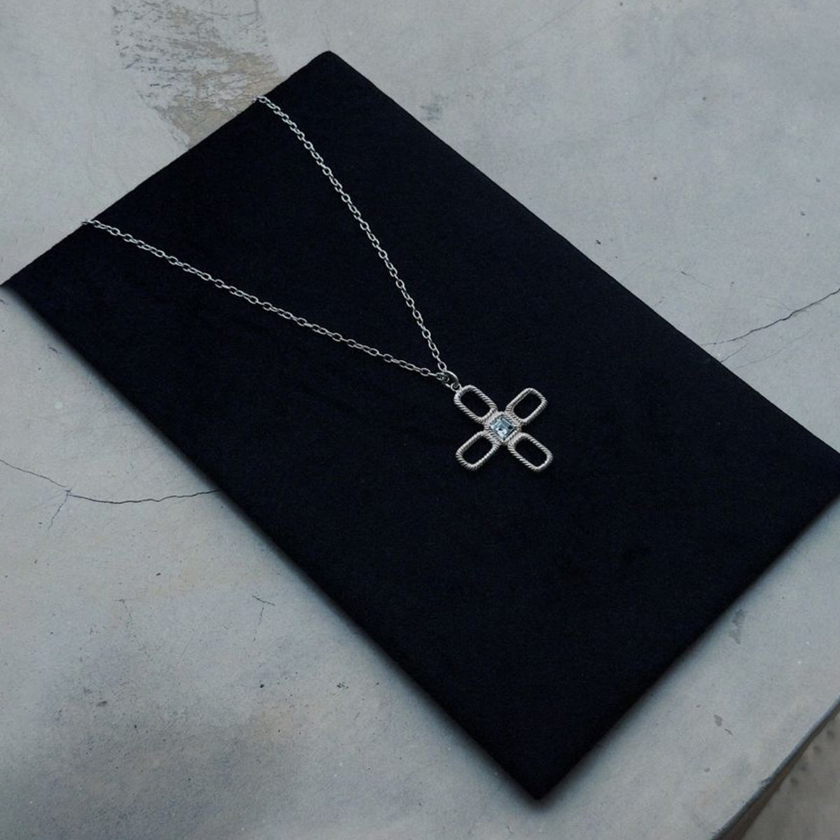 Necklace Cross with Blue Topaz