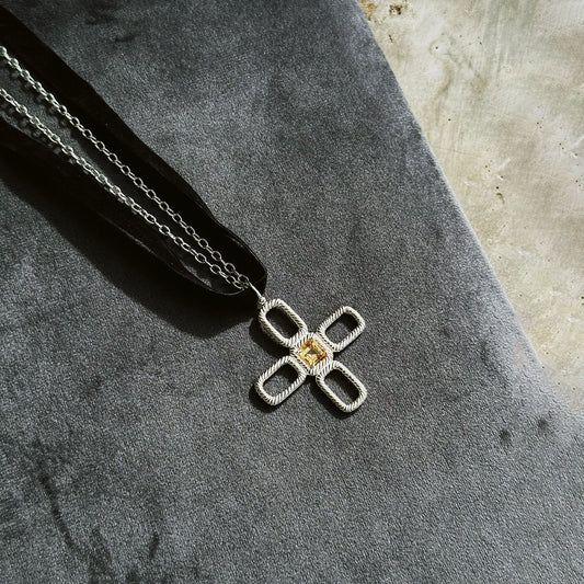 Necklace Cross with Citrine