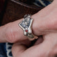 LADIES RING WITH RED STONE IN SILVER