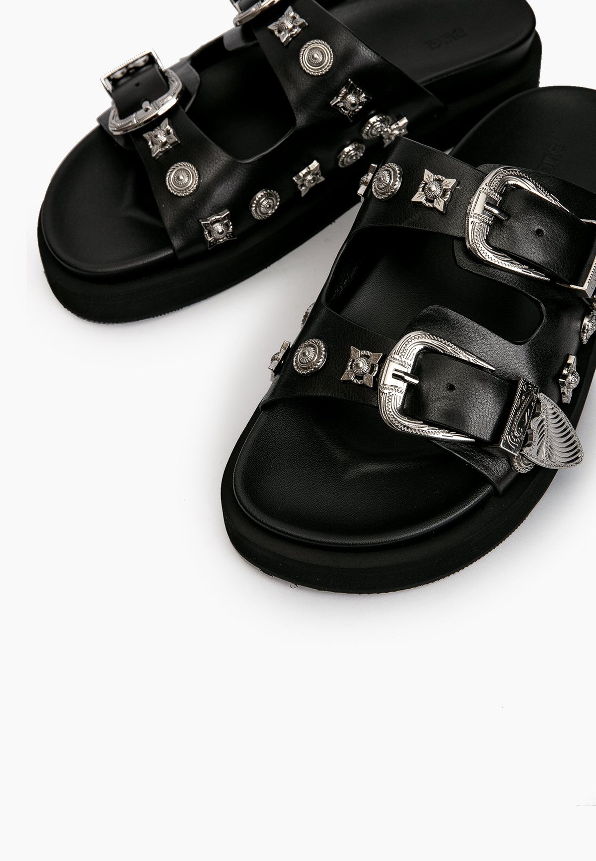 Black Studded Slides