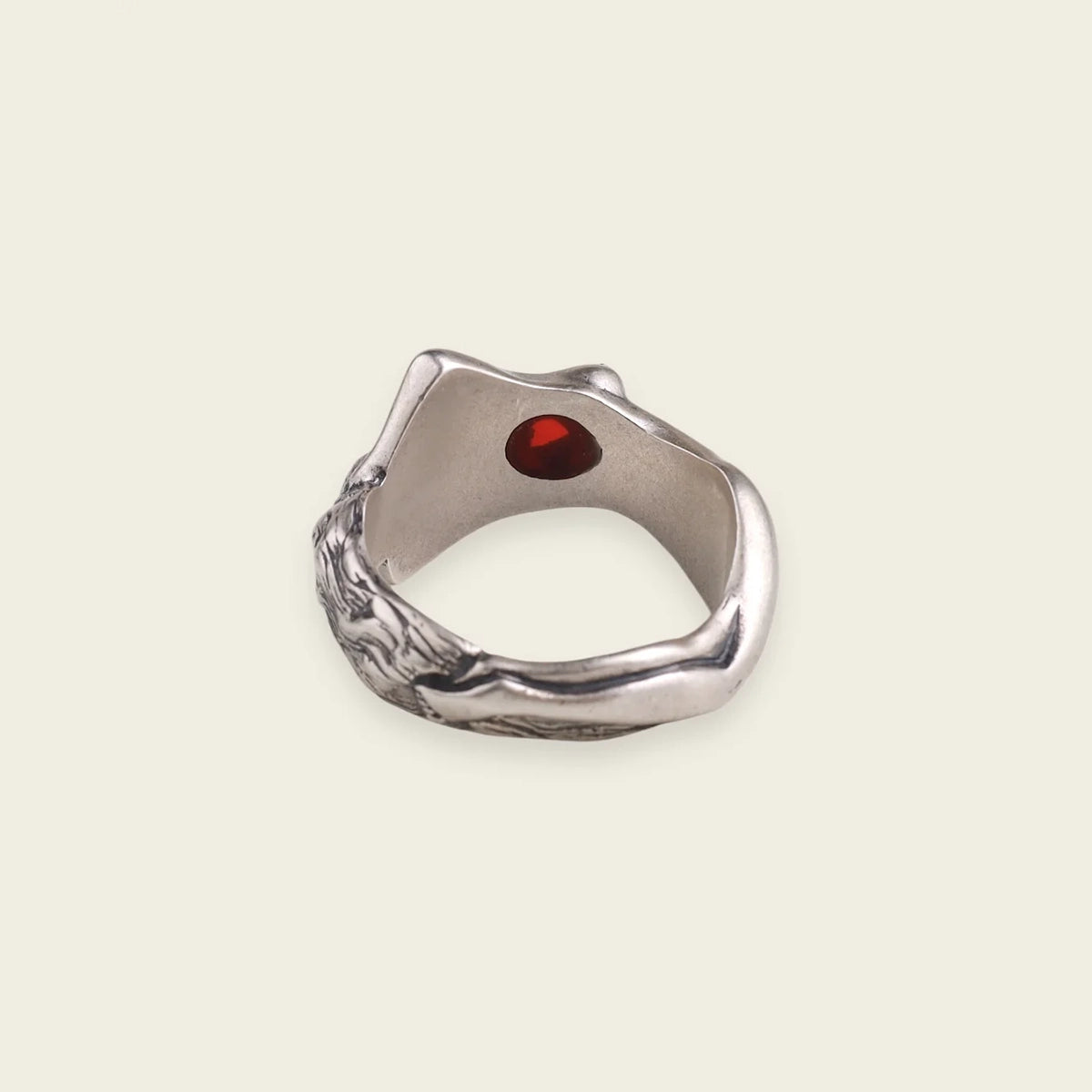 LADIES RING WITH RED STONE IN SILVER