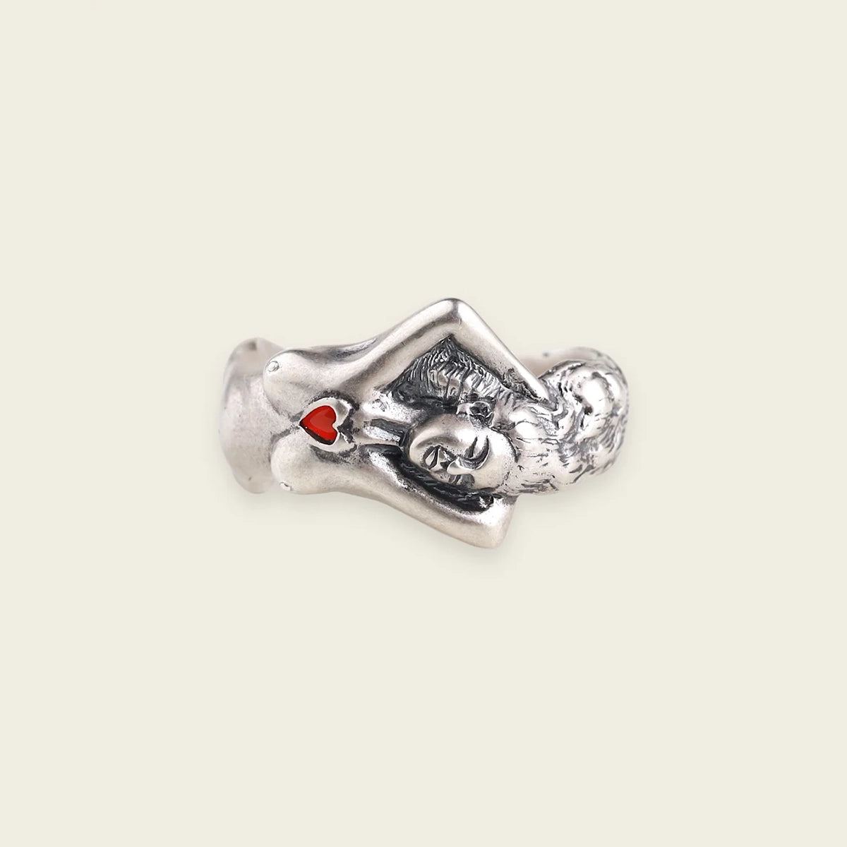 LADIES RING WITH RED STONE IN SILVER