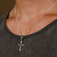 VINTAGE CROSS GEMSTONE NECKLACE IN SILVER