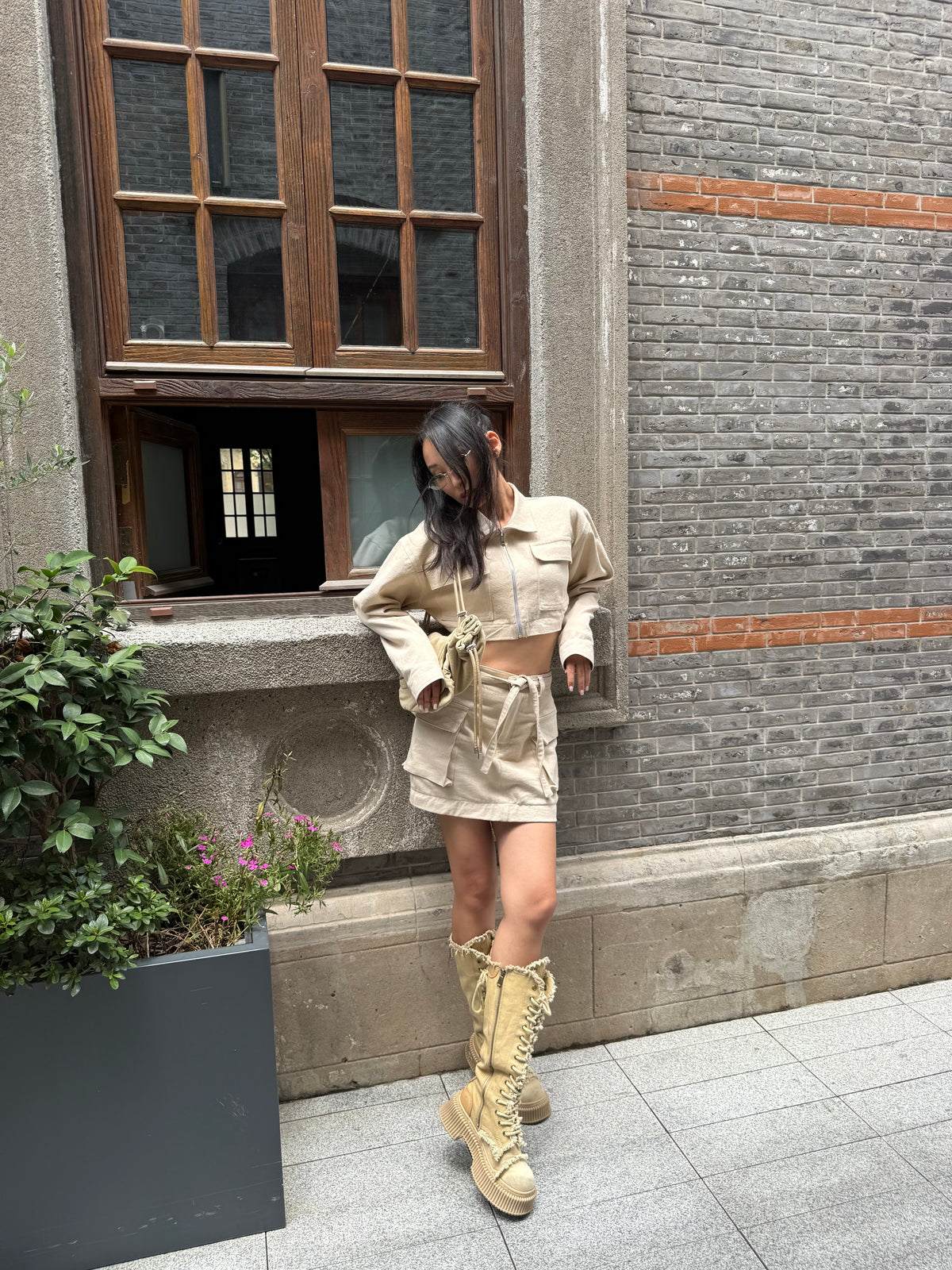Beige Knee-High Boots