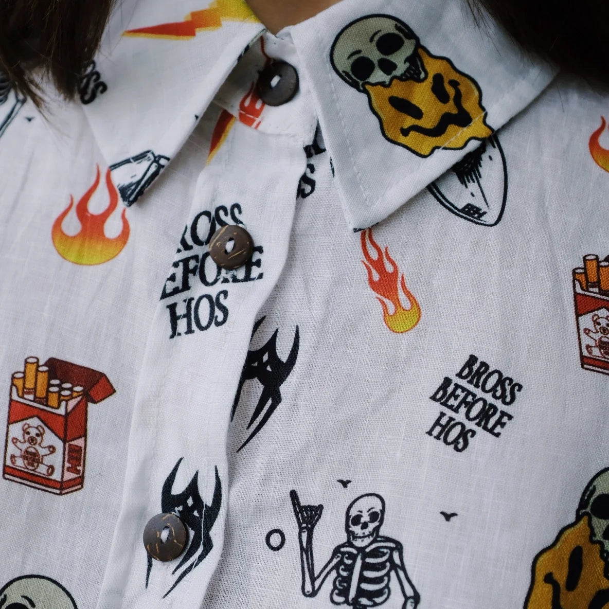 LINEN SHIRT WITH PRINT “BASIC” WHITE