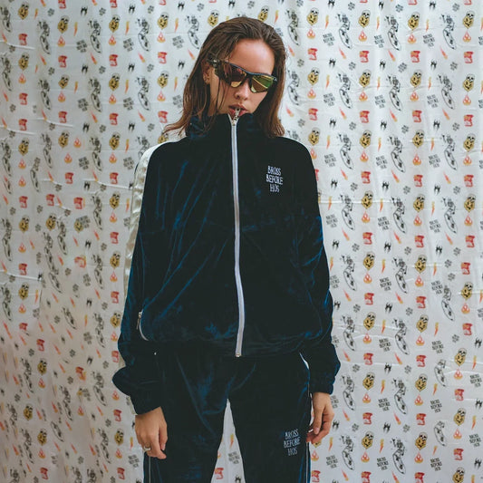 SILK VELVET TRACK JACKET BLUE