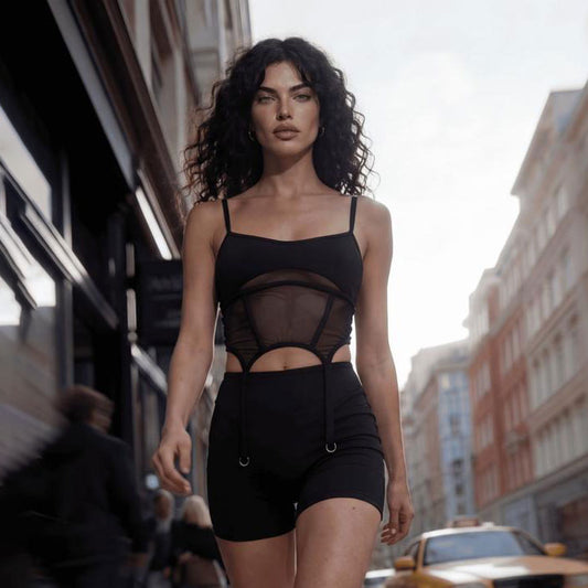 Mesh Set Top & Short In Black