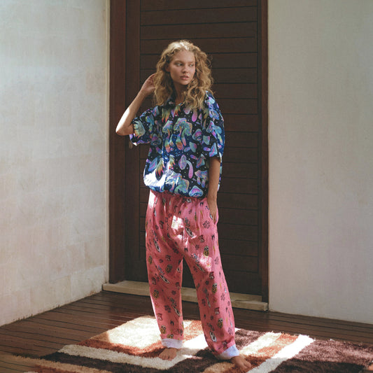 LINEN PANTS BBH SIGNATURE PRINT PINK