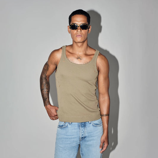 Baby Distressed Singlet In Olive