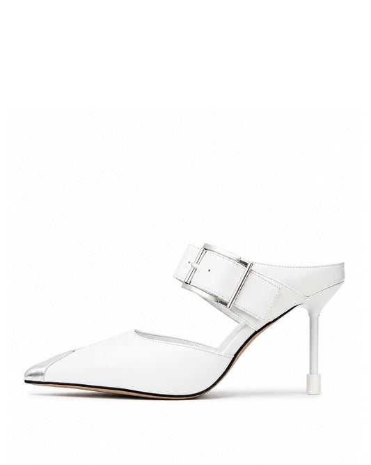 White Metal Tip Heels