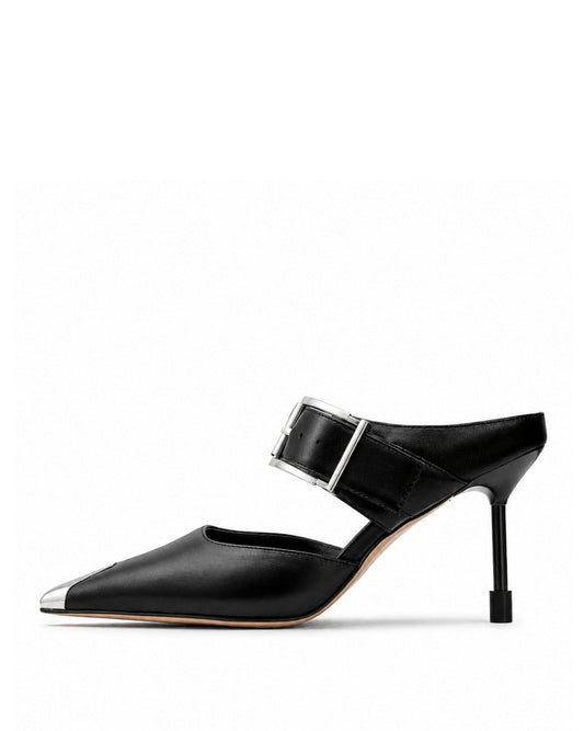 Black Metal Tip Heels