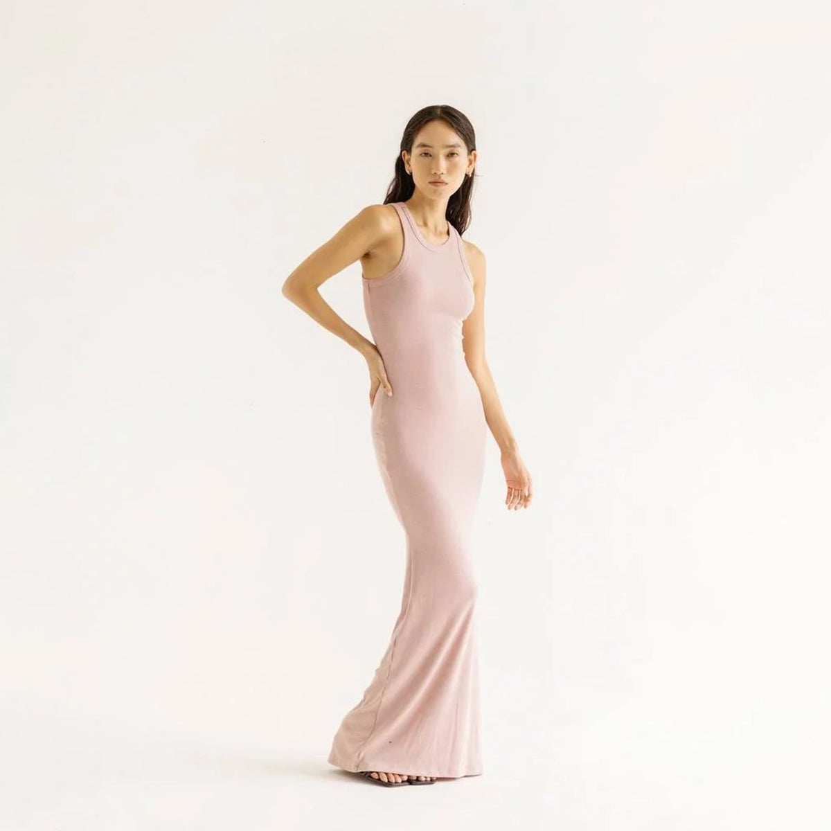 DUSTY ROSE WASHED COTTON TANK MAXI DRESS