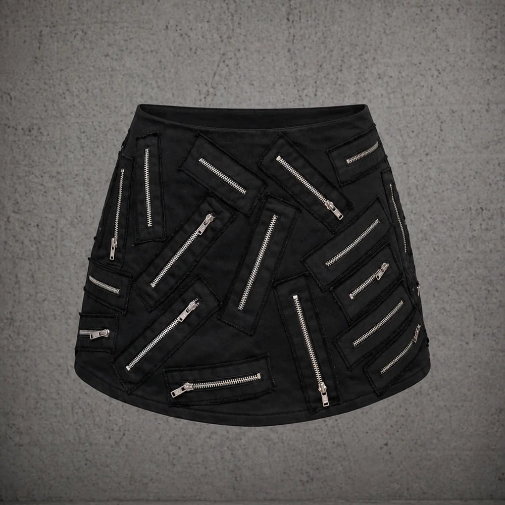 ZIPPER MINI SKIRT IN BLACK