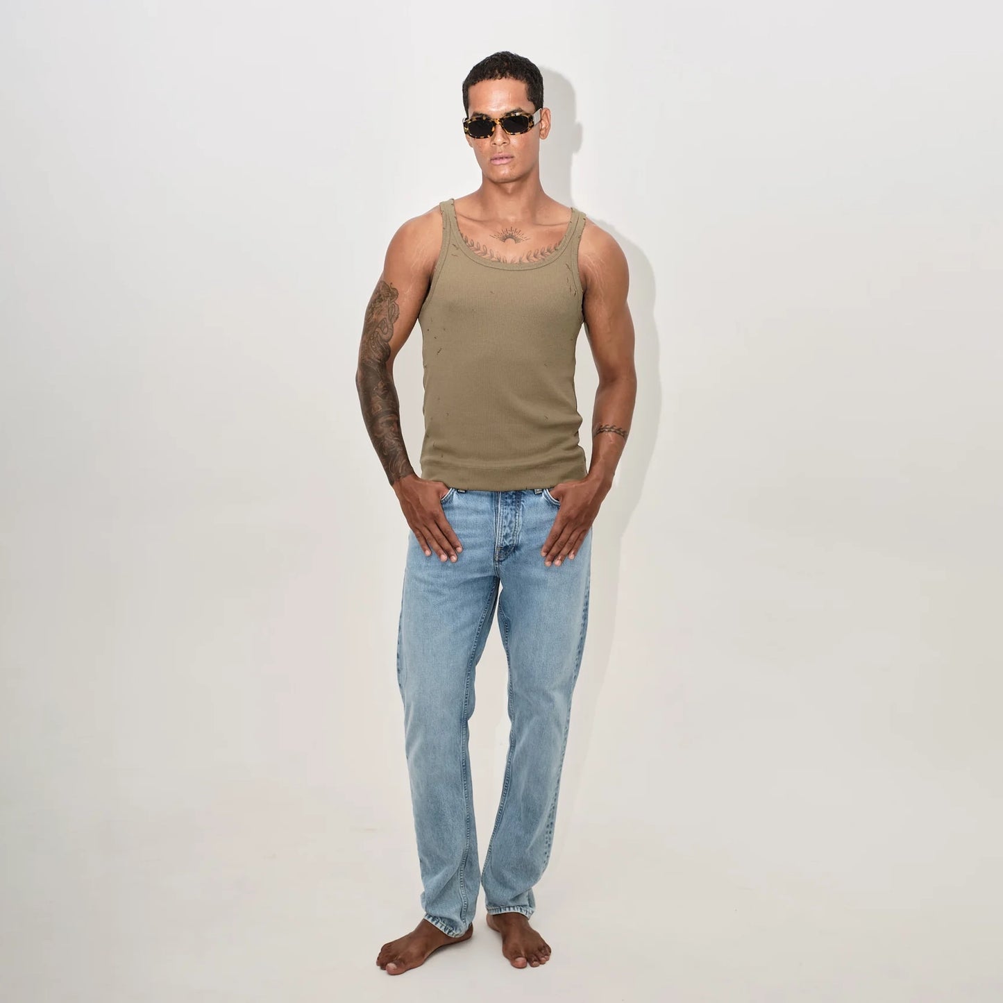 Baby Distressed Singlet In Olive