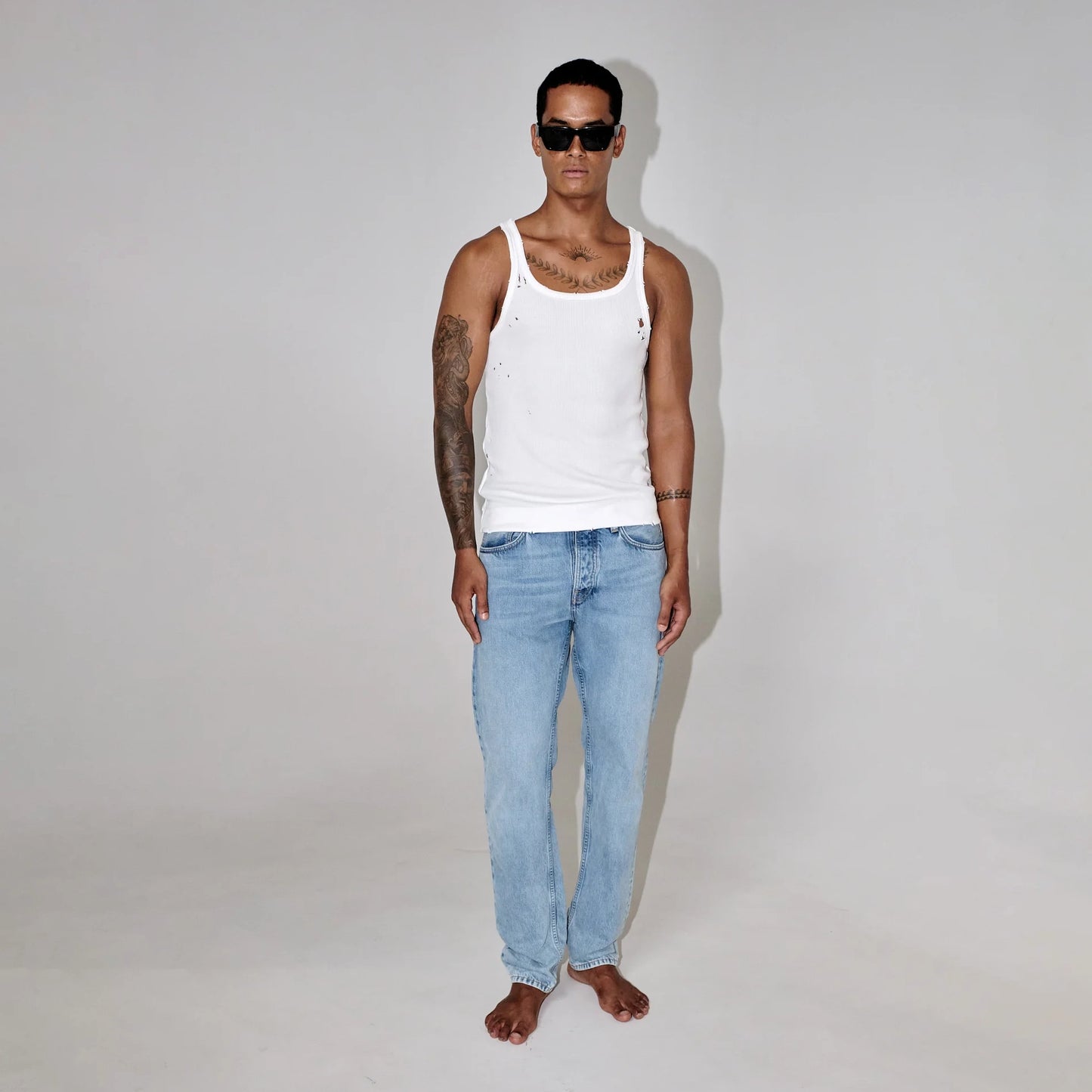 Baby Distressed Singlet In White
