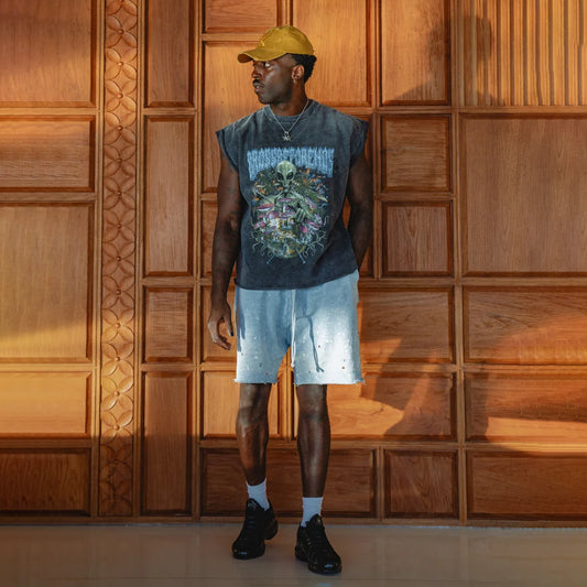 TSHIRT TANK STONEWASHED MUSCLE WITH PRINT ALIEN
