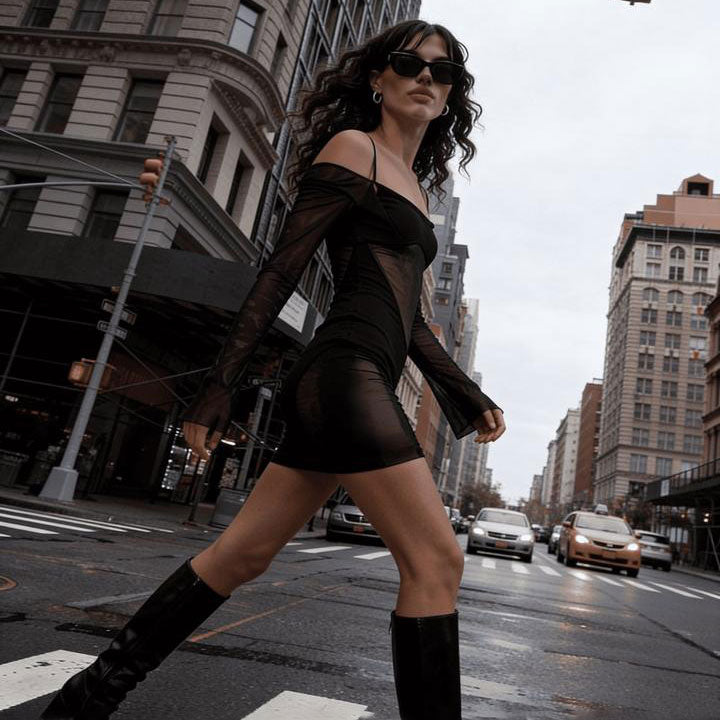 Mesh Dress In Black