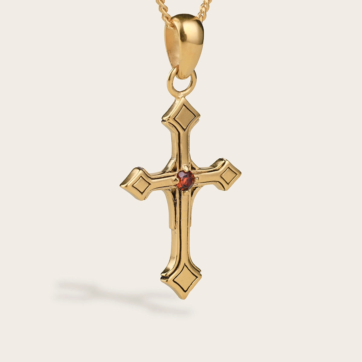 VINTAGE CROSS GEMSTONE NECKLACE IN GOLD