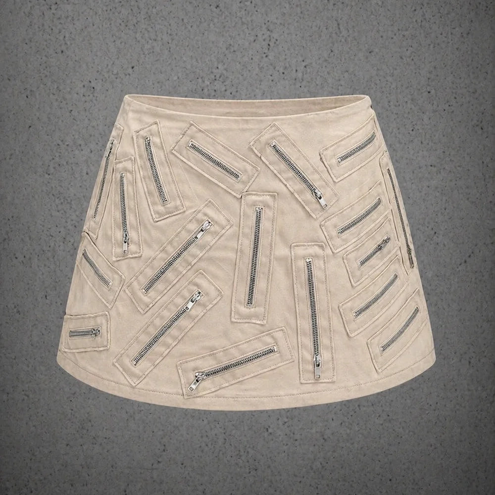 ZIPPER MINI SKIRT IN BEIGE
