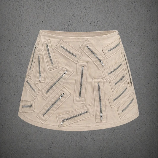 ZIPPER MINI SKIRT IN BEIGE