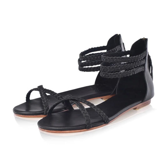 Calypso Braided Leather Sandals In Black