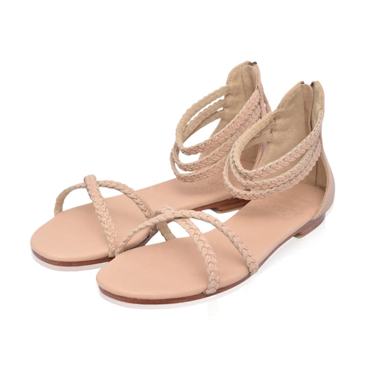 Calypso Braided Leather Sandals In Beige