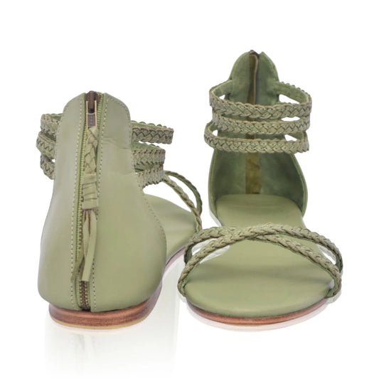 Calypso Braided Leather Sandals In Olive Green