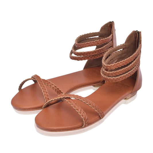 Calypso Braided Leather Sandals In Camel