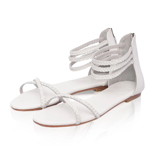 Calypso Braided Leather Sandals In White