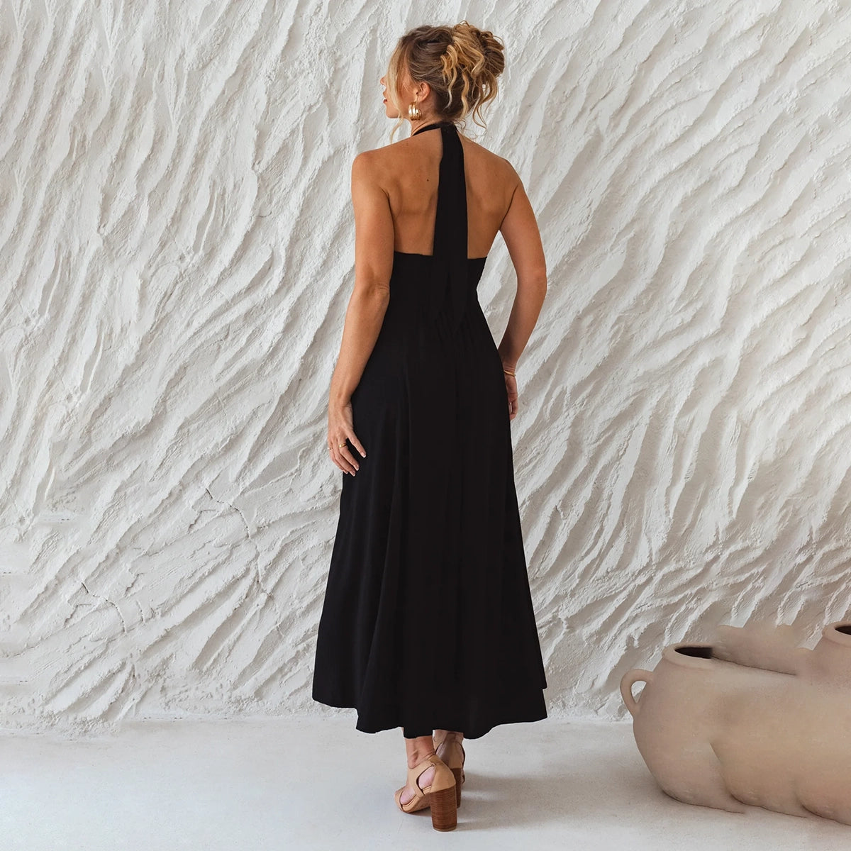 Costa Brava Halterneck Maxi Dress In Black