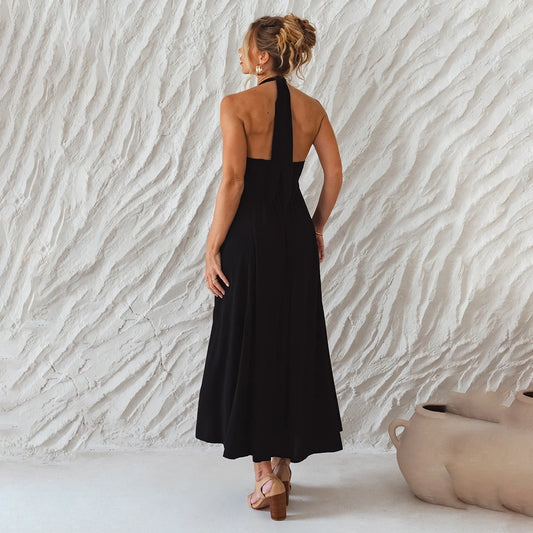 Costa Brava Halterneck Maxi Dress In Black