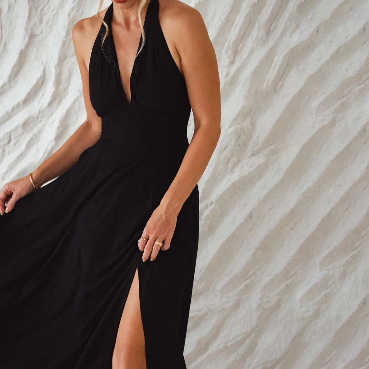 Costa Brava Halterneck Maxi Dress In Black
