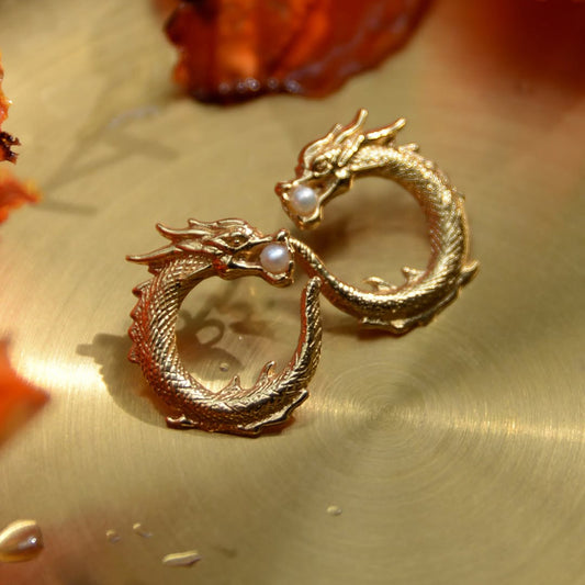 Dragon earrings gold
