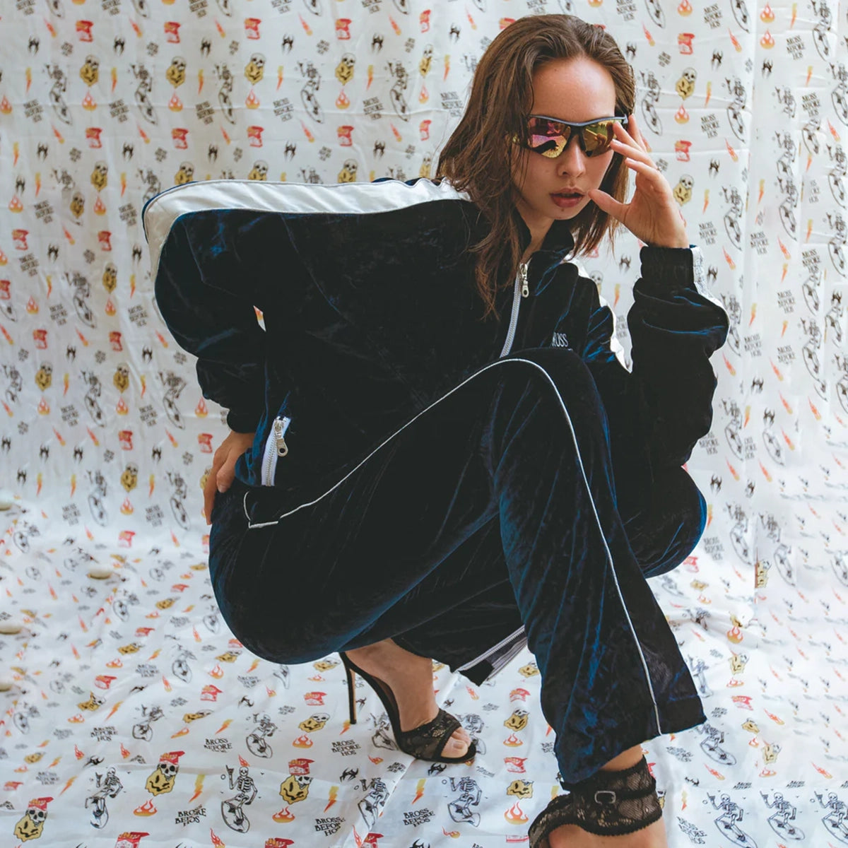 SILK VELVET TRACK JACKET BLUE