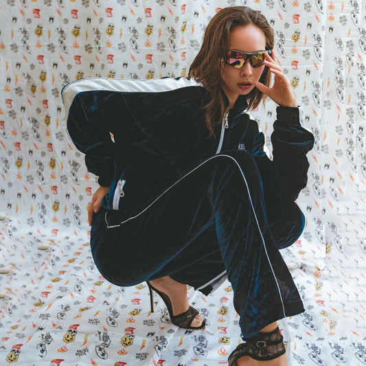 SILK VELVET TRACK JACKET BLUE