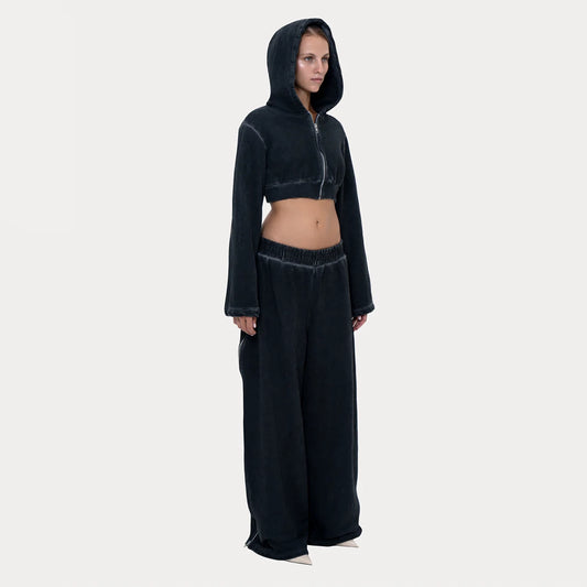 Hoodie Crop Zip Grey