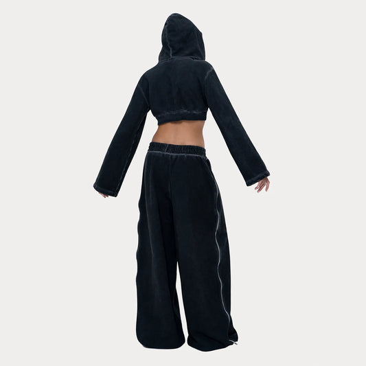 Hoodie Crop Zip Grey