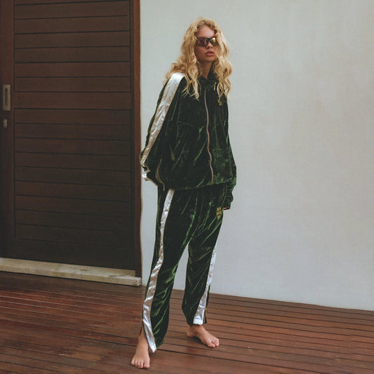SILK VELVET TRACK JACKET OLIVE