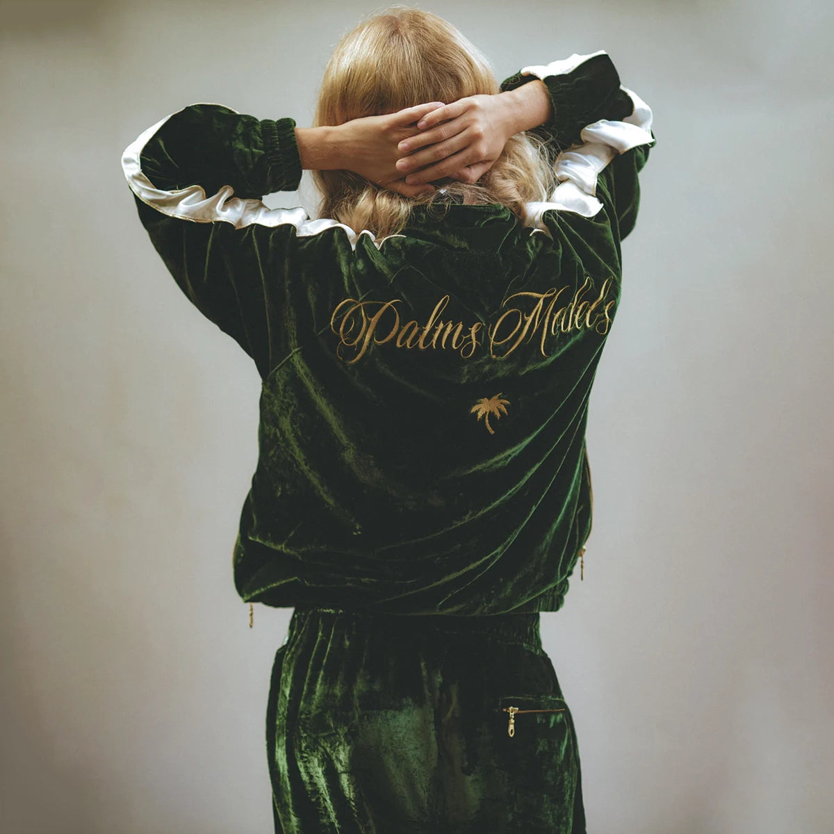SILK VELVET TRACK JACKET OLIVE