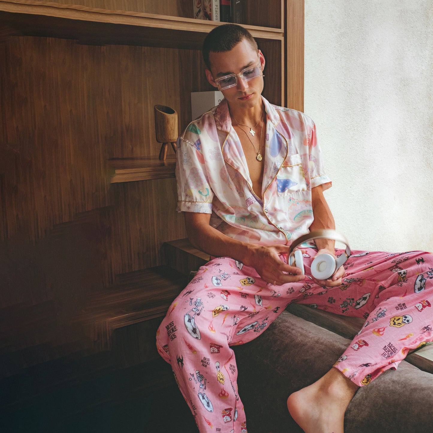 LINEN PANTS BBH SIGNATURE PRINT PINK
