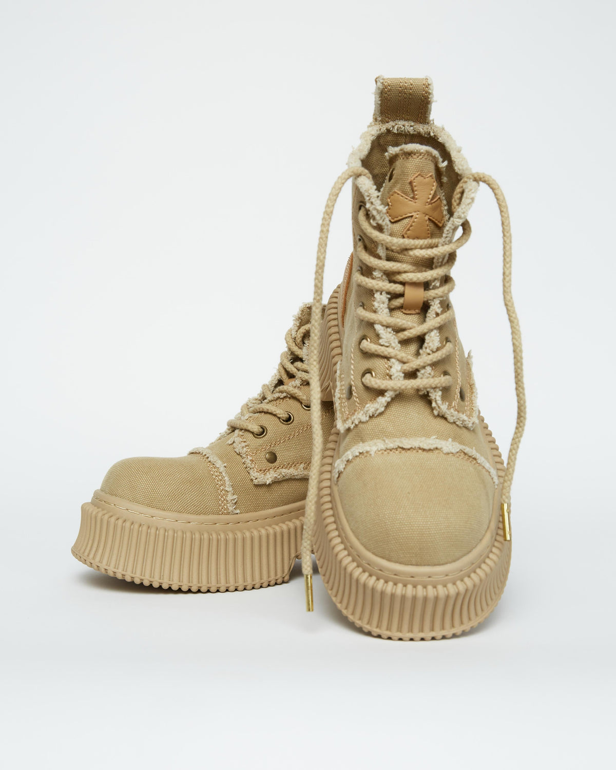 Beige Canvas Boots