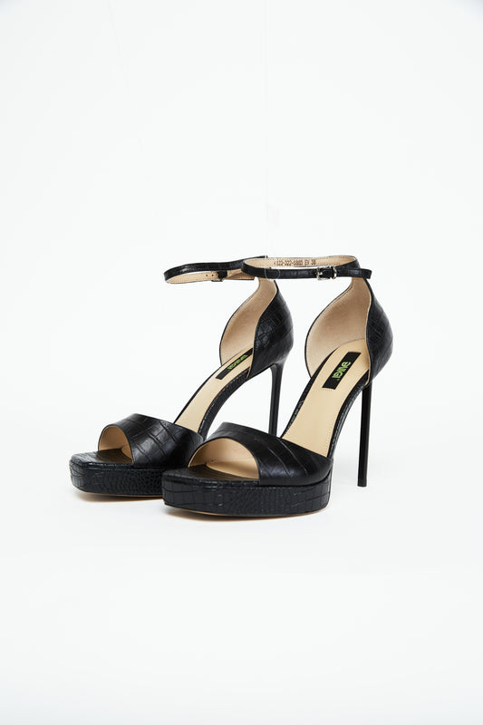 Black Croc-Effect Platform Heels