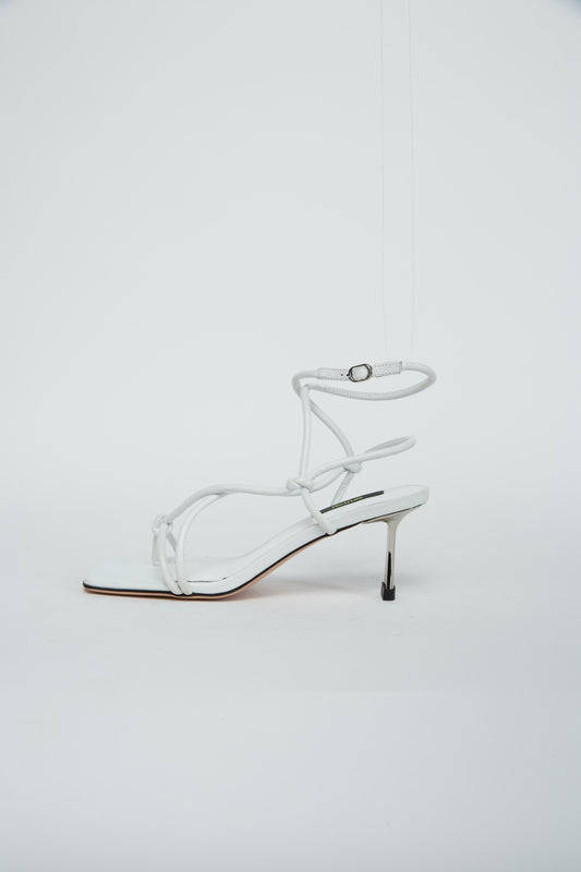White Sculpted Heel Sandals