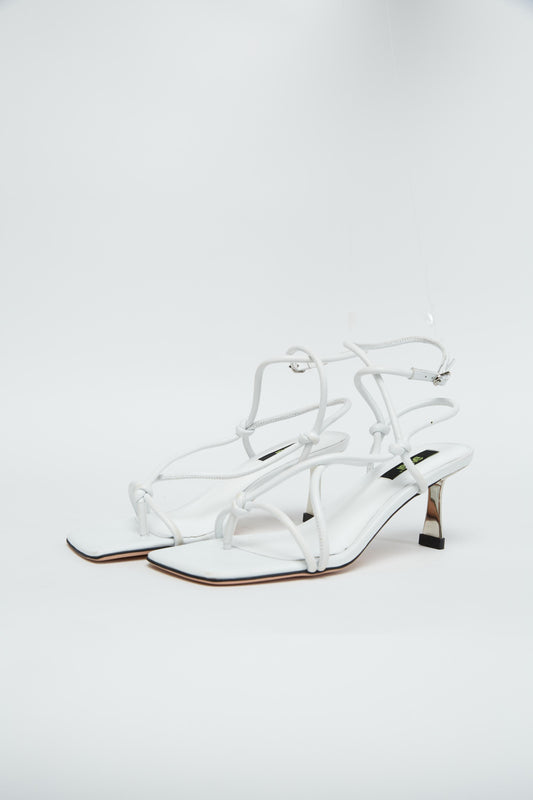 White Sculpted Heel Sandals
