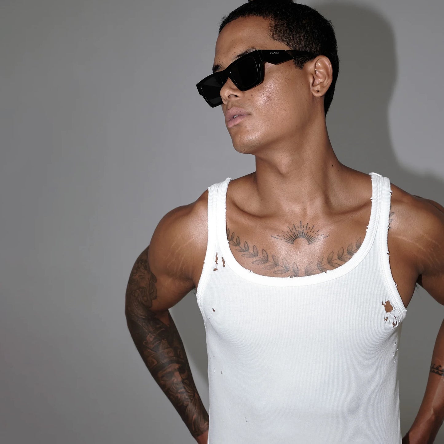 Baby Distressed Singlet In White