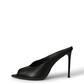 Black genuine leather peep-toe stiletto mule side view