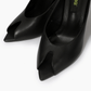 Close-up of angular peep-toe leather mule