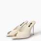Pair of ivory genuine leather stiletto mules