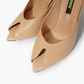 Close-up of nude beige angular peep-toe mule