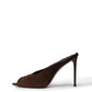 Dark chocolate genuine suede peep-toe stiletto mule side view